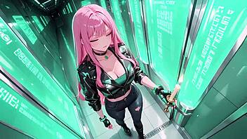 ai generated pink haired leather tech private vibes