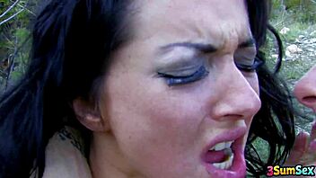 Cop jordan perry takes two perps in outdoor double penetration