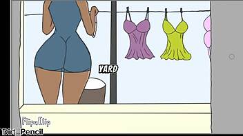 Girl hanging washing without panties