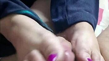 Stacy Milf Gives A Very Kinky Footjob With Huge Load