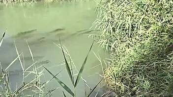 wanking public outdoor at the river