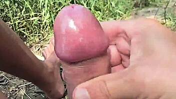 wanking public outdoor at the river