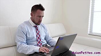 Perverted white man fucks asian sex doll