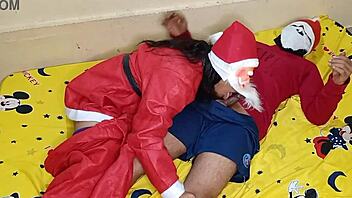Hot sexy indian woman surprised her man on christmas