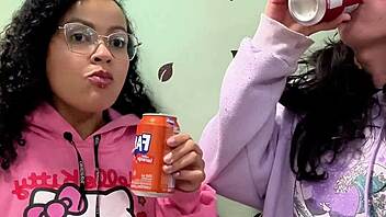 burping contest drinking soda lesbian gassy couple