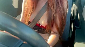 sexy car ride with italian milf artemisia love hot big juicy boobs outside