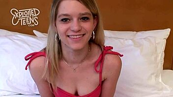 Teen POV video of young girl giving a blowjob to big cock