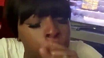 Amateur ebony wife gives deepthroat and swallows cum in POV
